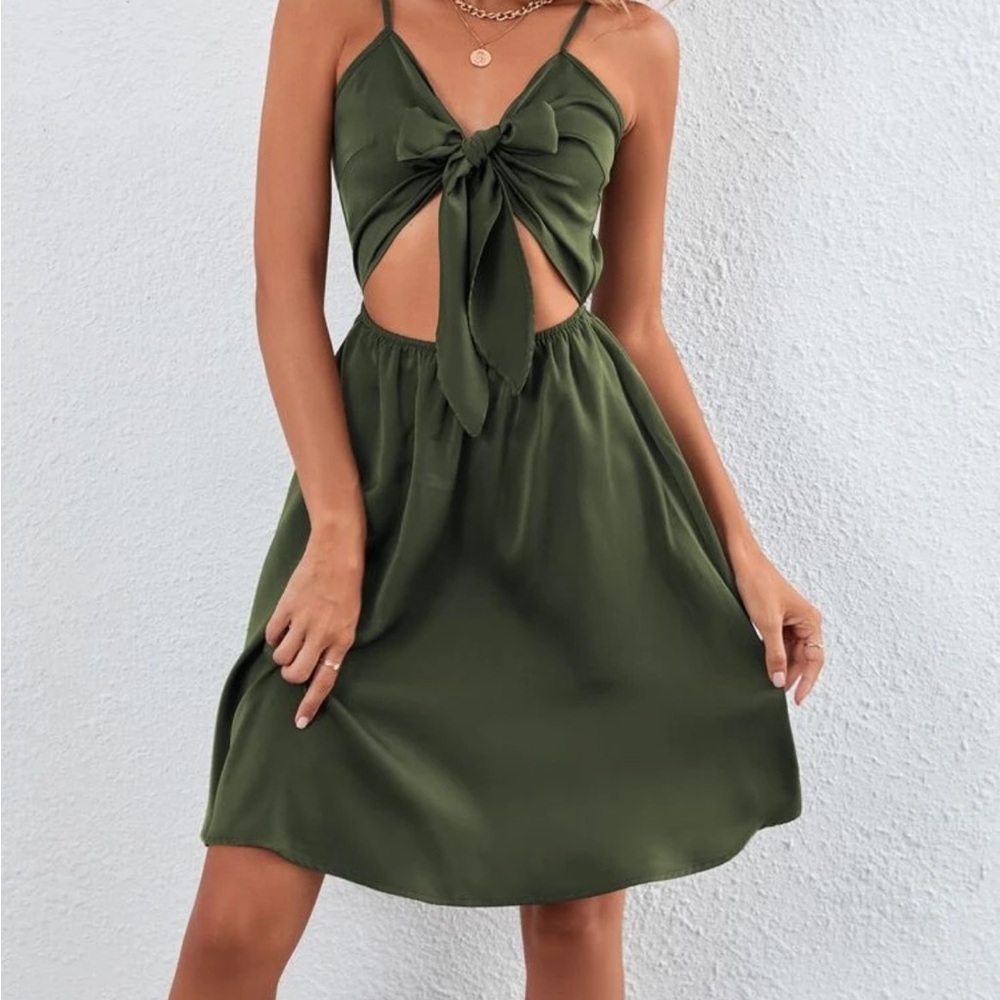 Green Front Tie SHEIN Dress